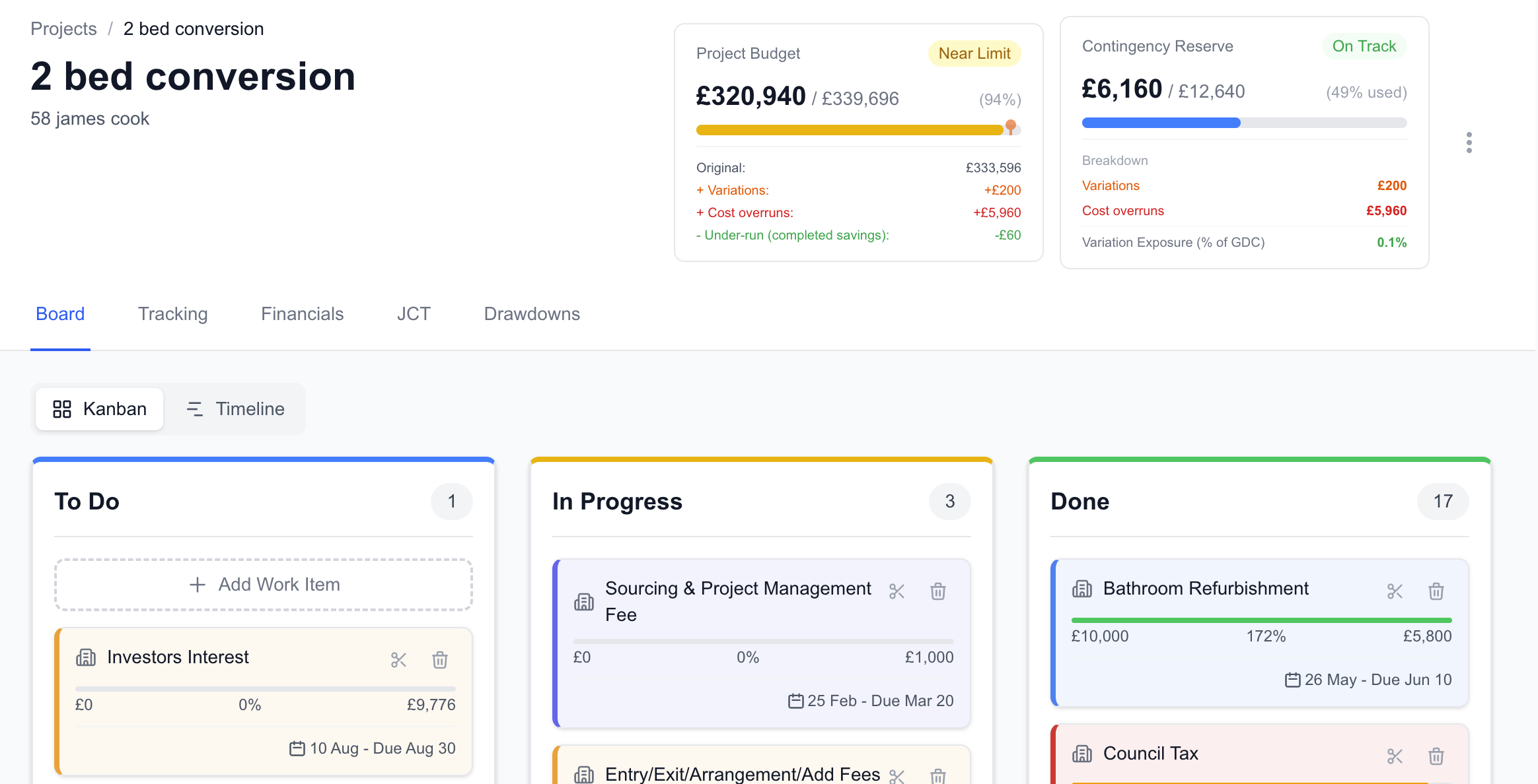Developer project management view